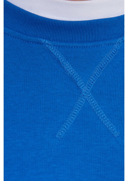 Unisex Relax Fit Rahat Kesim %100 Pamuk Basic Saks Mavi Bisiklet Yaka Sweatshirt
