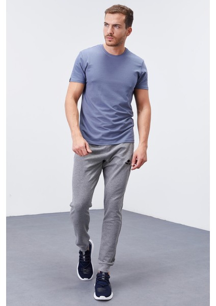 Gri Melanj Fermuar Cepli Dar Kalıp Jogger Erkek Eşofman Alt - 84343