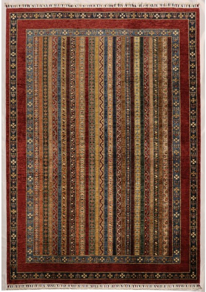 El Dokuma Afgan Halı Şal Desenli Kırmızı Renk 4 Metre Kare