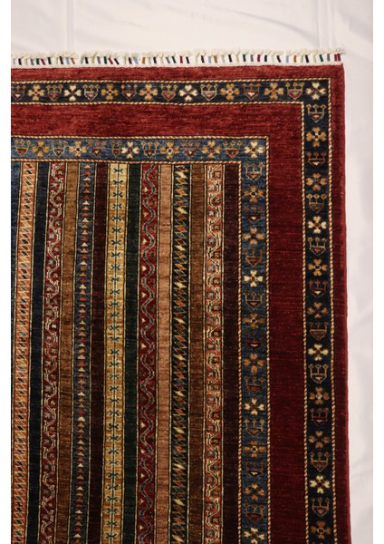 El Dokuma Afgan Halı Şal Desenli Kırmızı Renk 4 Metre Kare