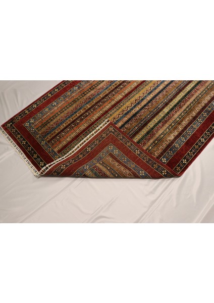 El Dokuma Afgan Halı Şal Desenli Kırmızı Renk 4 Metre Kare