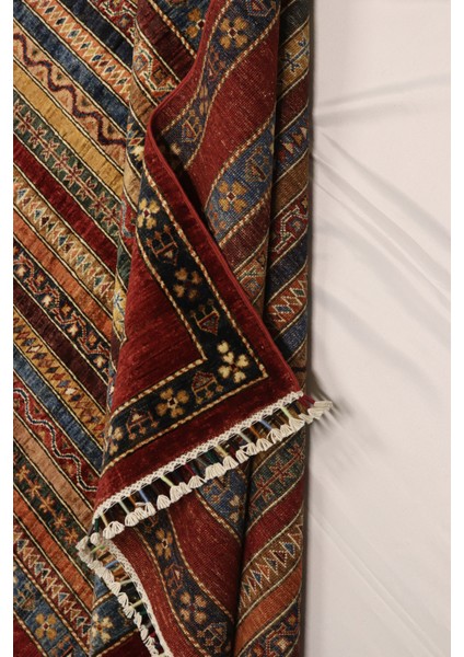 El Dokuma Afgan Halı Şal Desenli Kırmızı Renk 4 Metre Kare