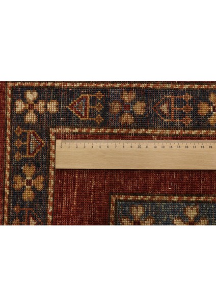 El Dokuma Afgan Halı Şal Desenli Kırmızı Renk 4 Metre Kare