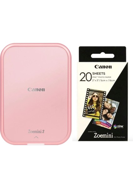 Zoemini 2 Pembe Altın Fotoğraf Yazıcısı + Fotoğraf Kağıdı (20'li) Seti (Canon Eurasia Garantili)