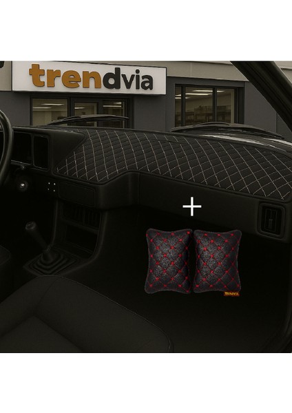 Tofaş Şahin Doğan Kartal Alçak Ön Göğüs Siyah-Bej Torpido Kılıfı / Siyah-Kırmızı Boyun Yastığı