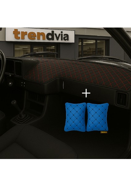 Tofaş Şahin Doğan Kartal Alçak Ön Göğüs Siyah-Kırmızı Torpido Kılıfı / Mavi-Siyah Boyun Yastığı