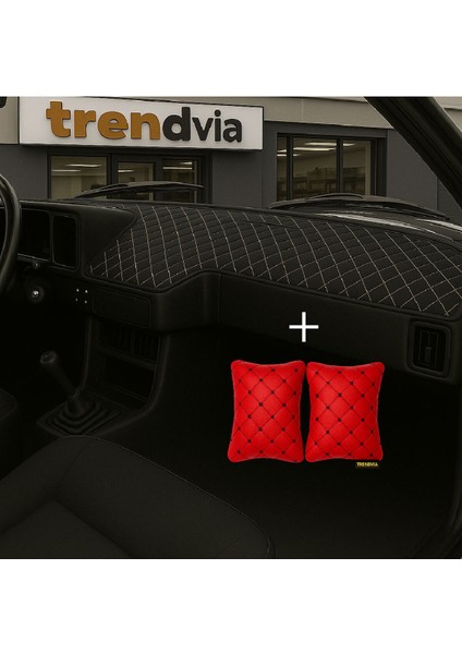 Tofaş Şahin Doğan Kartal Alçak Ön Göğüs Siyah-Bej Torpido Kılıfı / Kırmızı-Siyah Boyun Yastığı