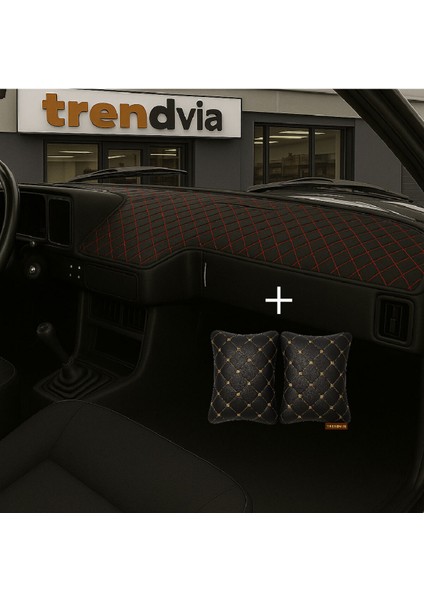 Tofaş Şahin Doğan Kartal Alçak Ön Göğüs Siyah-Kırmızı Torpido Kılıfı / Siyah-Bej Boyun Yastığı