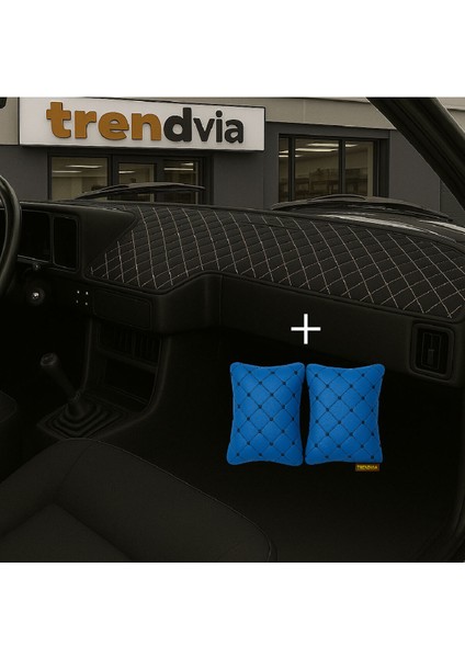 Tofaş Şahin Doğan Kartal Alçak Ön Göğüs Siyah-Bej Torpido Kılıfı / Mavi-Siyah Boyun Yastığı