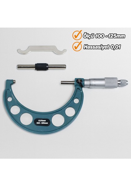 Profesyonel 100-125 mm Dış Çap Mikrometresi 0.01 mm Yüksek Hassasiyetli Metal Ölçüm Aleti Model