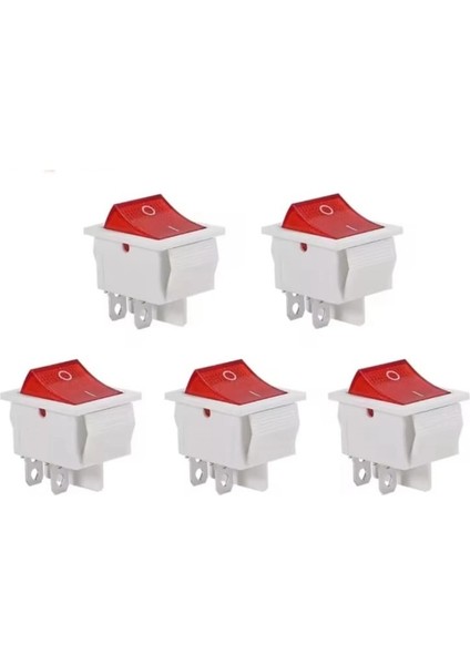 5 Adet Beyaz Kasa Geniş Kırmızı Işıklı Anahtar On-Off 4p