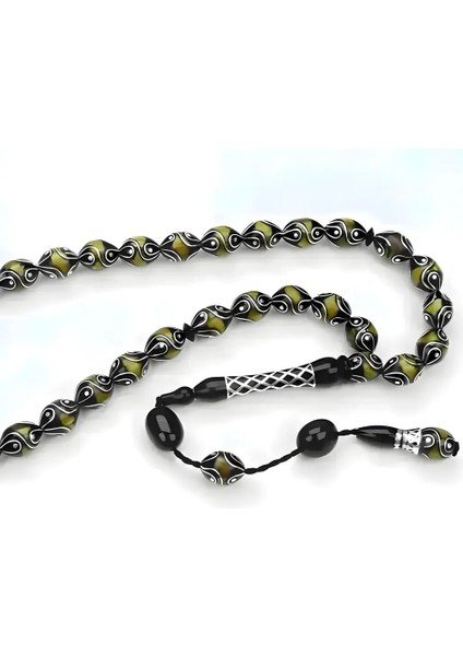 Oltu Taşı ve Sarı Galalith Çeşmi Damla İşleme Tespih indirimleri