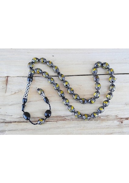 Oltu Taşı ve Sarı Galalith Çeşmi Damla İşleme Tespih