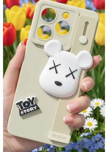 Tecno Spark 10 Pro Uyumlu Kılıf Bej Renk 3D Figürlü Darbe Emici Yumuşak Silikon Kapak