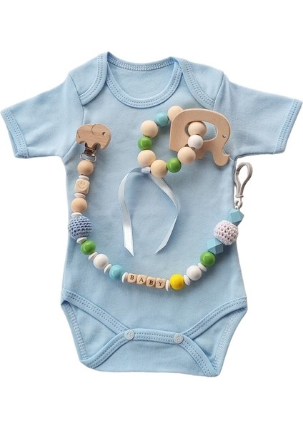 Hoşgeldin Bebek, Yenidoğan Erkek Bebek, Mavi Fil, Isimli Emzik Askısı Hediye Seti fiyatları