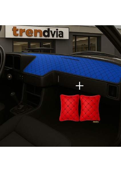 Tofaş Şahin Doğan Kartal Alçak Ön Göğüs Mavi-Siyah Torpido Kılıfı / Kırmızı-Siyah Boyun Yastığı