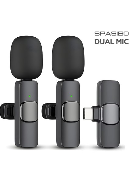 Dual Mic 2'li Kablosuz Yaka Mikrofonu Seti | 360° Ses Alımı & Gürültü Engelleyici | 20M Çekim