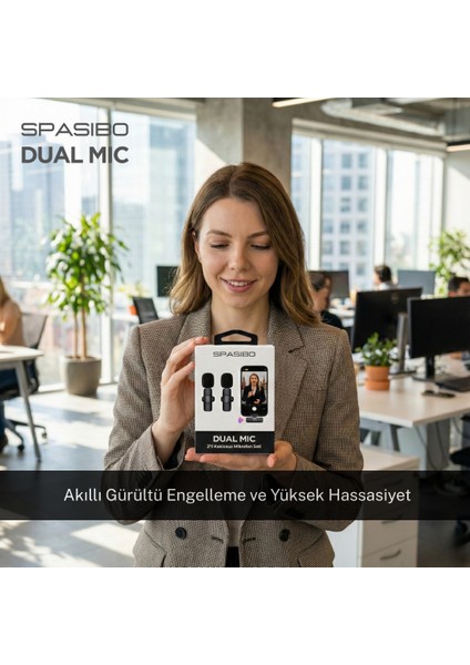 Dual Mic 2'li Kablosuz Yaka Mikrofonu Seti | 360° Ses Alımı & Gürültü Engelleyici | 20M Çekim indirimleri
