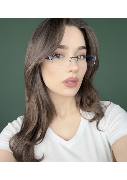 Taş Detaylı Dikdörtgen Kadın Gözlük Çerçevesi – Optik Cam Değişimine Uygun