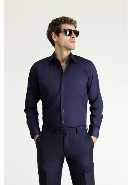 Uzun Kol Slim Fit Dar Kesim Klasik Leke Tutmaz Pamuk Gömlek