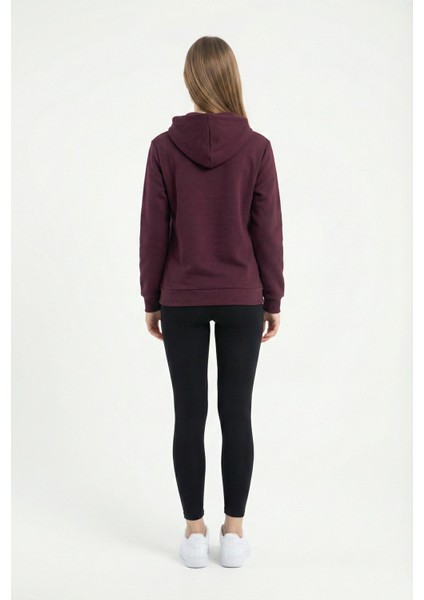 Kadın Kapüşonlu Regular Fit Şardonlu Baskılı Sweatshirt Bordo fırsatları