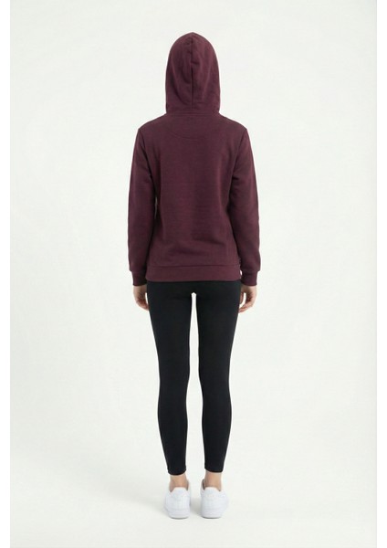 Kadın Kapüşonlu Regular Fit Şardonlu Baskılı Sweatshirt Bordo indirimleri