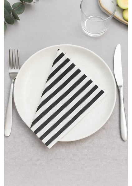 Suna K Signature Collection – Premium Siyah Beyaz Çizgi Desenli Peçete fiyatları