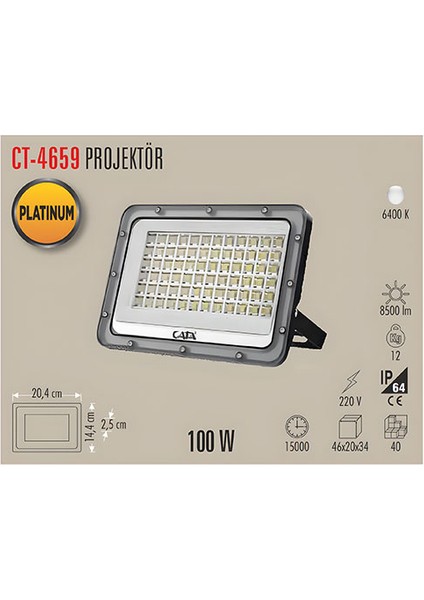 CT-4659 100W Slim LED Projektör (Beyaz)