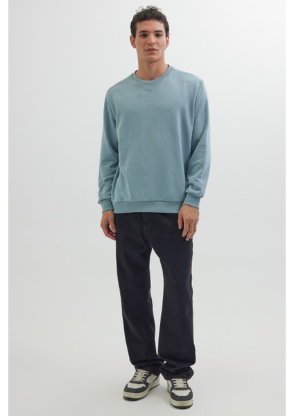 Unisex Relax Fit Rahat Kesim %100 Pamuk Basic Mavi Bisiklet Yaka Sweatshirt fiyatları