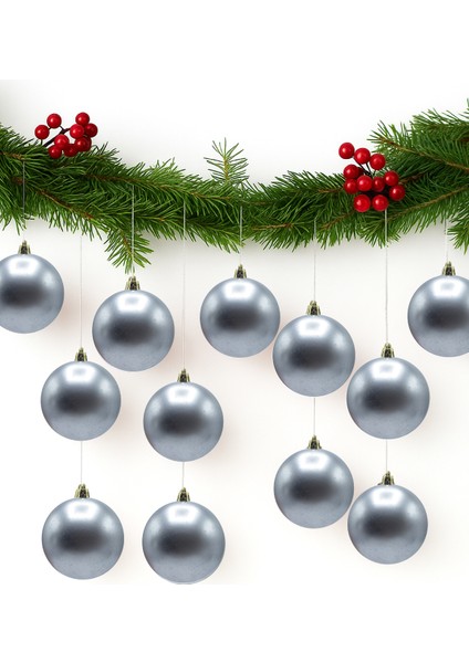 4 cm 12LI Gümüş Cici Top Mat Yılbaşı Ağacı Süs