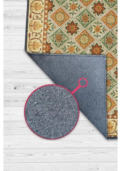 Yıkanabilir Dokuma Pamuk Tabanlı Kaymaz Tabanlı Salon Halısı, Yeşil ve Koyu Sarı Renkli Mozaik Desenli Halı fiyatları