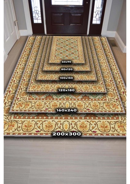 Yıkanabilir Dokuma Pamuk Tabanlı Kaymaz Tabanlı Salon Halısı, Yeşil ve Koyu Sarı Renkli Mozaik Desenli Halı fırsatları