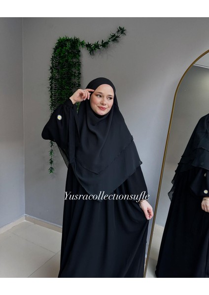 Papatya Nakışlı Liza Elbise ve Kısa Sufle 2 'li Takım