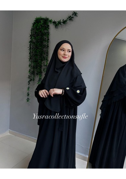 Papatya Nakışlı Liza Elbise ve Kısa Sufle 2 'li Takım modelleri