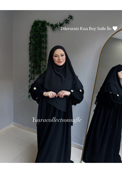 Papatya Nakışlı Liza Elbise ve Kısa Sufle 2 'li Takım indirimleri