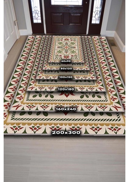 Çiçek Desenli Halı, Iskandinva Bohem Oda Dekoru Için Zeytin Yeşil Kırmızı ve Bej Yıkanabilir Halı, Minimal Ev Dekoru fırsatları