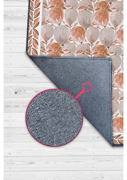 Terrakota Bitki Desenli Halı, Suluboya Efektli Turuncu Halı, Soyut Meyve Desenli Yıkanabilir Halı fiyatları