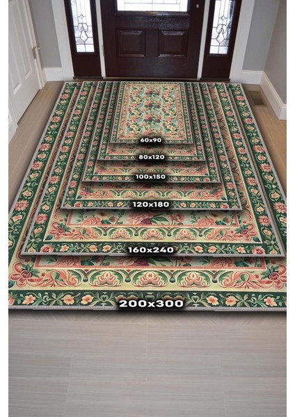 Ingiliz Saray Odası Tarzı Çiçek Desenli Salon Halısı, Klasik Tarz Yeşil Halı, Maksimalist Ev Dekoru fırsatları