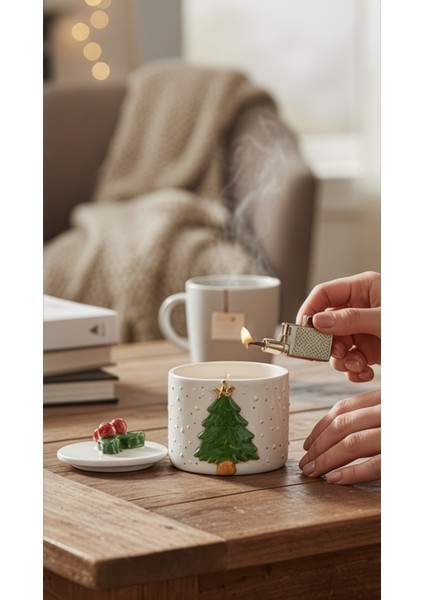 24K Altın Süslemeli Çam Ağacı ve Kar Temalı Seramik Mumluk Yılbaşı Yeni Yıl Hediyesi fırsatları