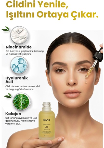 SÜPER SERUM Kırışıklık Karşıtı, Nemlendirici, Aydınlatıcı & Onarıcı Hyaluronik Asit Cilt Serumu 30ml modelleri