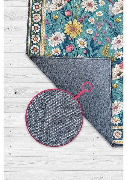 Yıkanabilir Dokuma Pamuk Tabanlı Kaymaz Tabanlı Çiçekli Mavi Salon Halısı, Maksimalist Ev Dekoru, Yıkanabilir Halı fiyatları