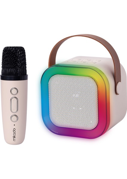 MD-27BT Naos Krem Usb+Tf+Bluetooth Wireless Karaoke Mikrofonlu 5W 800MAH Taşınabilir Speaker