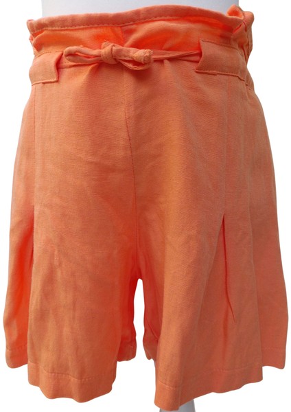 Kız Çocuk Somon Renk Keten Görünümlü Yumuşak Pamuk Şort – Lastikli Bel ve Cepli