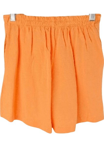 Kız Çocuk Somon Renk Keten Görünümlü Yumuşak Pamuk Şort – Lastikli Bel ve Cepli fiyatları