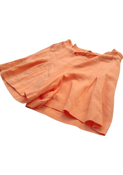 Kız Çocuk Somon Renk Keten Görünümlü Yumuşak Pamuk Şort – Lastikli Bel ve Cepli modelleri