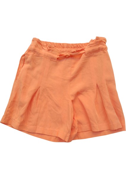 Kız Çocuk Somon Renk Keten Görünümlü Yumuşak Pamuk Şort – Lastikli Bel ve Cepli fırsatları
