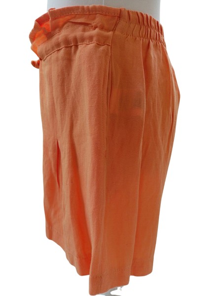 Kız Çocuk Somon Renk Keten Görünümlü Yumuşak Pamuk Şort – Lastikli Bel ve Cepli indirimleri