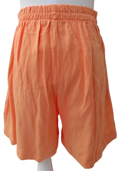 Kız Çocuk Somon Renk Keten Görünümlü Yumuşak Pamuk Şort – Lastikli Bel ve Cepli