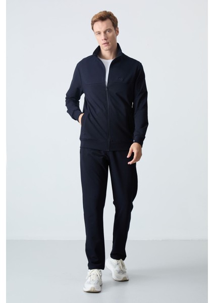 Lacivert Pamuklu Kalın Yumuşak Dokulu Comfort Fit Basic Erkek Eşofman Takım - 85260