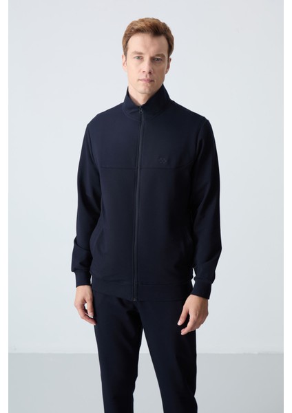 Lacivert Pamuklu Kalın Yumuşak Dokulu Comfort Fit Basic Erkek Eşofman Takım - 85260